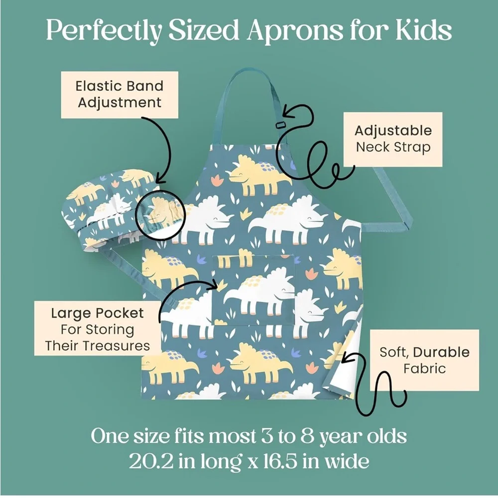 Kids Dino Print Apron & Chefs Hat